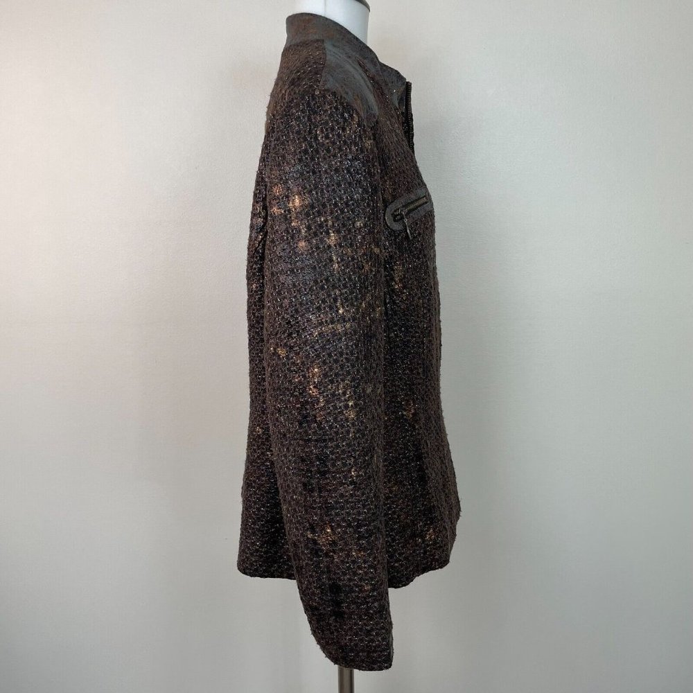 Chico's Jacket 3 Women's XL Tweed Brown Bronze Metallic Full-Zip - Picture 6 of 11